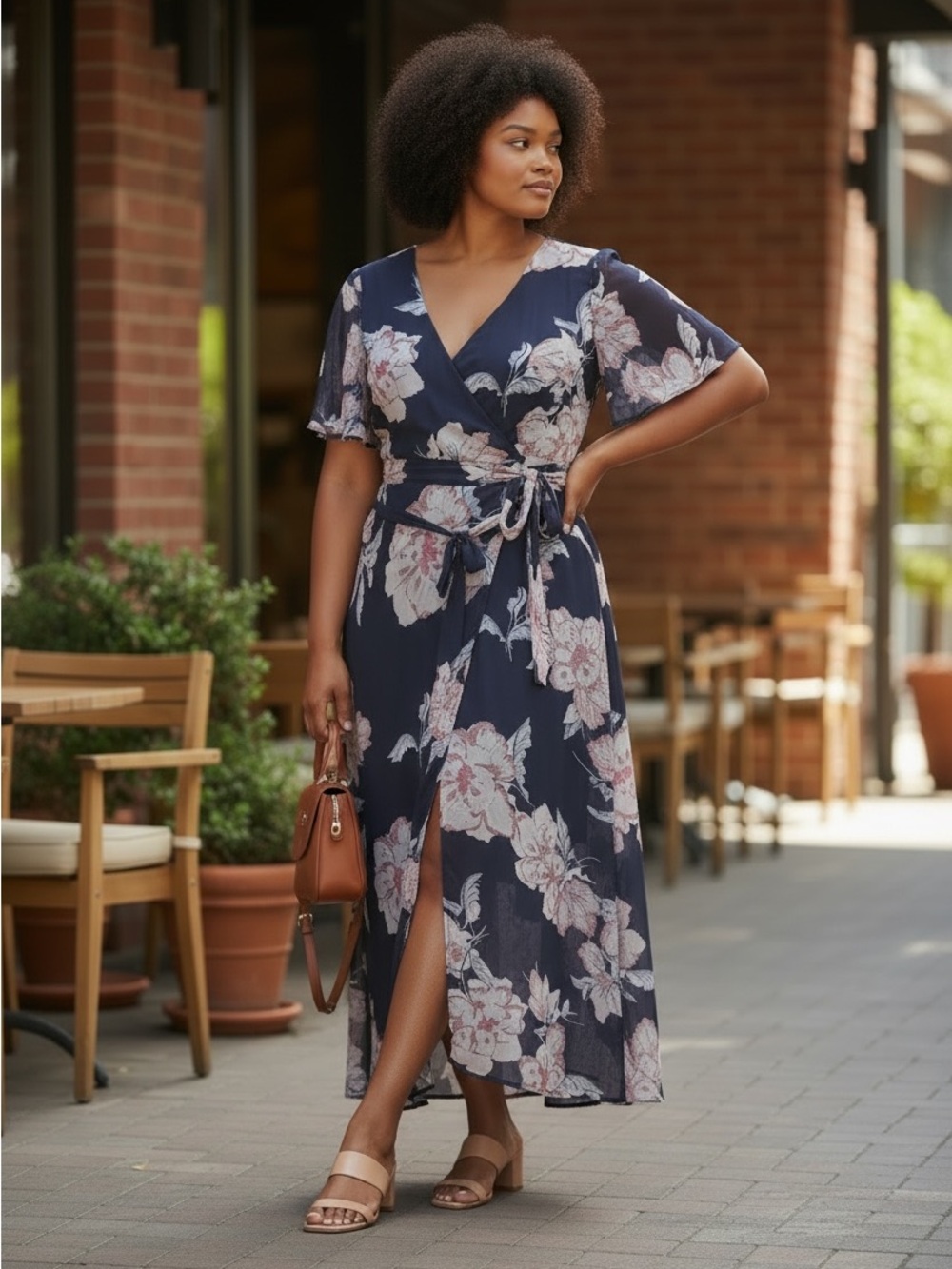 Luxology Navy Floral Wrap Maxi Dress